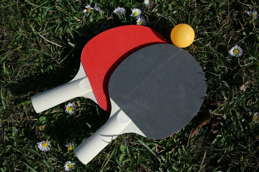 photo of table tennis rackets on grass