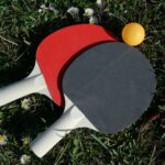 photo of table tennis rackets on grass